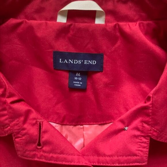 Land's End Red "Chili Pepper" Raincoat Button Down Lined in Orange! 10-12 Med. - Picture 4 of 9